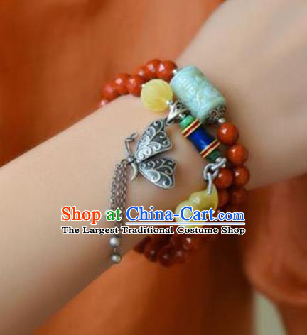 China Handmade Jade Carving Bracelet Traditional Jewelry Accessories National Silver Butterfly Bangle
