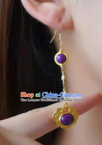 Handmade China Golden Lock Ear National Jewelry Accessories Traditional Cheongsam Fluorite Earrings