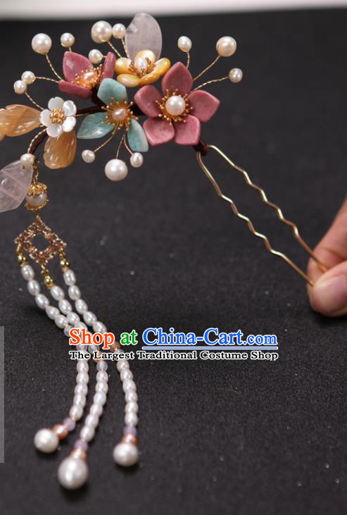 China Handmade Traditional Ming Dynasty Hair Accessories Hairpin Ancient Princess Pearls Tassel Hair Stick