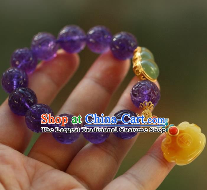 China Handmade Amethyst Beads Bracelet Traditional Jewelry Accessories National Beeswax Bangle