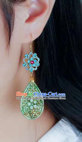 Handmade China Cloisonne Ear Jewelry Accessories Traditional Cheongsam Jade Carving Plum Earrings
