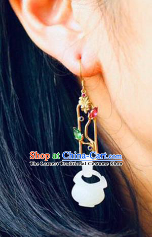 Handmade China Jade Vase Eardrop Accessories Traditional Jade Jewelry National Cheongsam Crystal Lotus Earrings