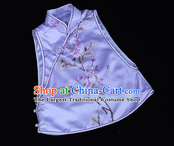 Chinese Traditional Upper Outer Garment Purple Silk Waistcoat Embroidered Flowers Vest Costume