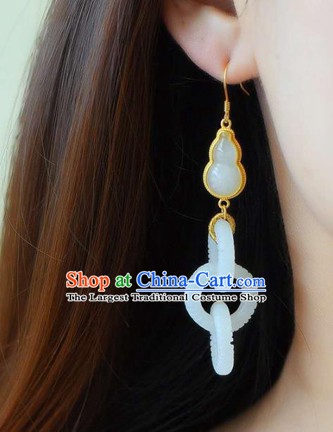 Handmade China Jade Accessories Gourd Earrings Jewelry Traditional Cheongsam Eardrop