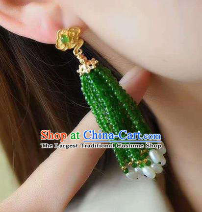 Handmade China Pearls Tassel Eardrop Accessories Traditional Jewelry National Cheongsam Jade Beads Earrings