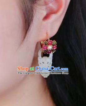 Handmade China Cheongsam Carving Basket Eardrop Traditional Tourmaline Jewelry Accessories National Jade Earrings