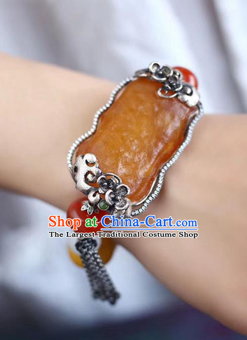 China National Beeswax Bangle Traditional Jewelry Accessories Handmade Retro Silver Bracelet
