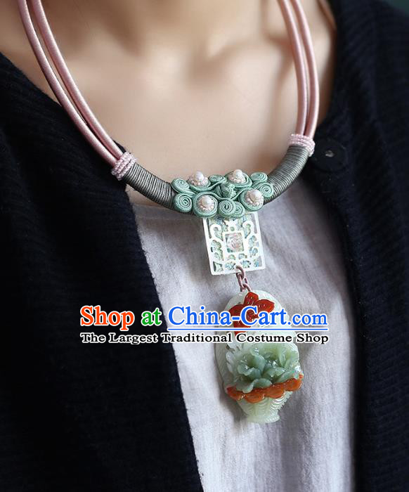 Chinese Classical Jade Carving Necklet Pendant Handmade Accessories National Sennit Necklace