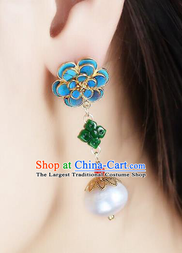 Handmade China Pearl Eardrop Jewelry National Jadeite Earrings Traditional Cheongsam Accessories