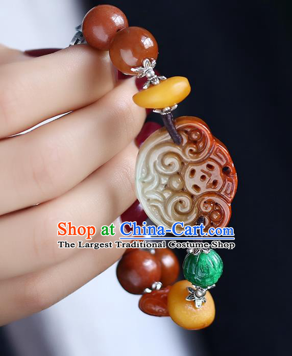 China Handmade Red Jade Bracelet Traditional Beeswax Jewelry Accessories National Jadeite Bangle