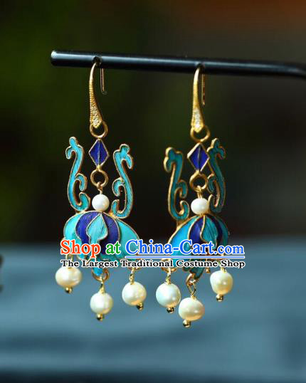 Handmade China Blueing Eardrop Jewelry Traditional Cheongsam Accessories National Pearls Tassel Earrings