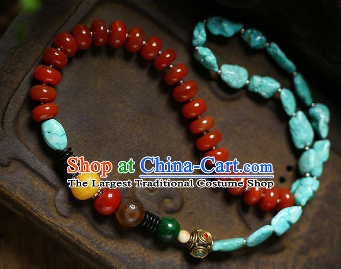 Chinese Handmade Kallaite Necklet National Classical Agate Beads Necklace Accessories