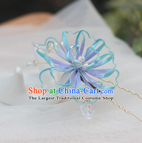 Chinese Traditional Blue Silk Pear Blossom Hairpin Handmade Hair Accessories Classical Hair Stick