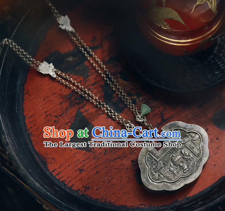 Chinese National Necklace Jade Necklet Classical Cheongsam Accessories Silver Longevity Lock