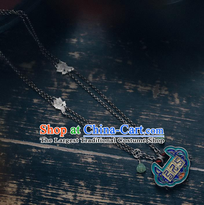 Chinese Classical Ethnic Cloisonne Necklet Accessories Handmade Silver Longevity Lock National Necklace