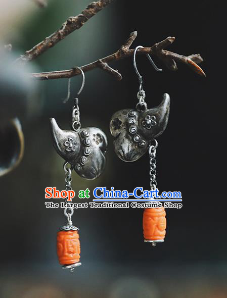 Handmade Chinese Traditional Ceregat Ear Jewelry Classical Cheongsam Earrings Accessories Silver Gourd Eardrop