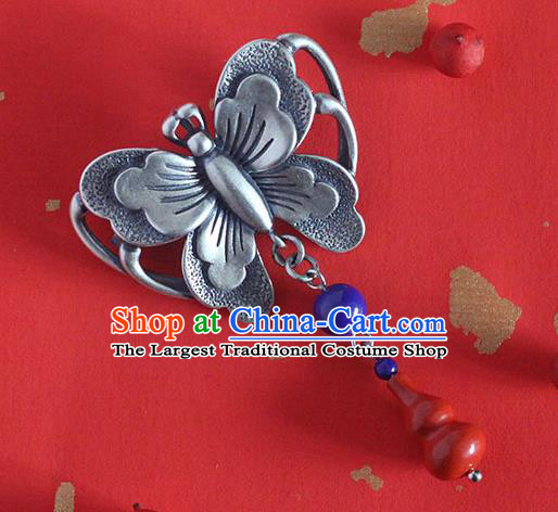 Chinese Handmade National Silver Butterfly Breastpin Pendant Cheongsam Jewelry Accessories Classical Red Gourd Brooch
