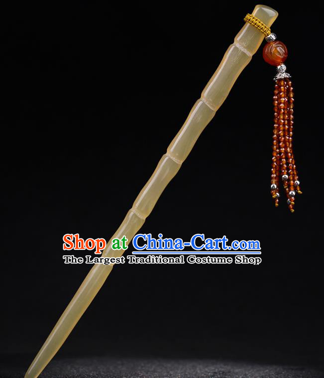 China National Garnet Beads Tassel Hairpin Handmade Hair Jewelry Accessories Traditional Cheongsam Ox Horn Hair Clip