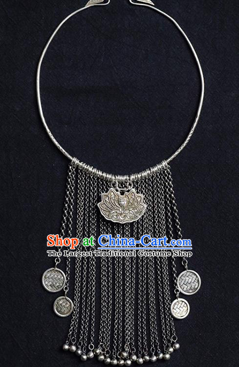 Chinese Handmade Ethnic Bells Tassel Necklet Classical Cheongsam Jewelry Accessories National Necklace Silver Lotus Longevity Lock
