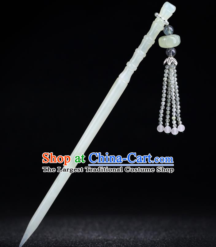 China National Jade Bamboo Hairpin Handmade Hair Jewelry Accessories Traditional Cheongsam Beads Tassel Hair Stick