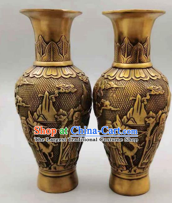 Handmade Chinese Carving Crane Flower Jardiniere Ornaments Brass Vase Accessories