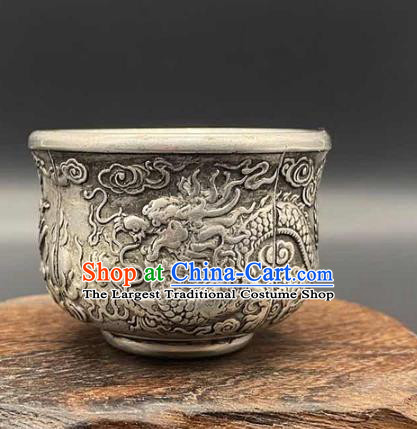 Handmade Chinese Carving Dragon Cup Ornaments Traditional Copper Craft Tasse Teacup