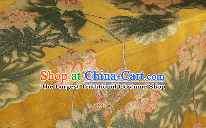 Chinese Traditional Cheongsam Silk Fabric Royal Lotus Pattern Yellow Song Brocade Gambiered Guangdong Gauze