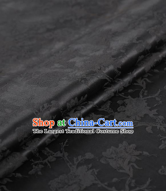 Chinese Jacquard Black Gambiered Guangdong Gauze Traditional Cheongsam Silk Fabric Royal Peony Pattern Brocade Drapery