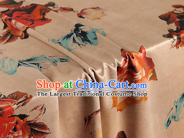 Chinese Gambiered Guangdong Gauze Royal Rose Pattern Cheongsam Cloth Drapery Traditional Ginger Silk Fabric
