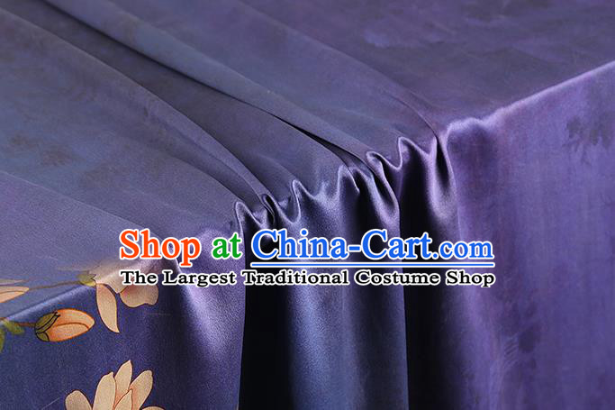 Chinese Royal Mangnolia Pattern Cloth Drapery Traditional Cheongsam Silk Fabric Purple Gambiered Guangdong Gauze