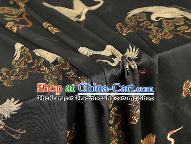 Chinese Royal Pine Cranes Pattern Cloth Drapery Black Gambiered Guangdong Gauze Traditional Cheongsam Silk Fabric