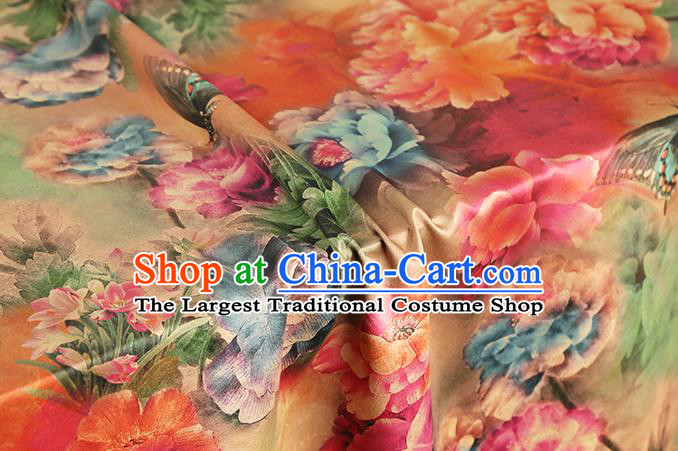 Chinese Royal Peony Butterfly Pattern Gambiered Guangdong Gauze Brocade Cloth Drapery Traditional Cheongsam Silk Fabric
