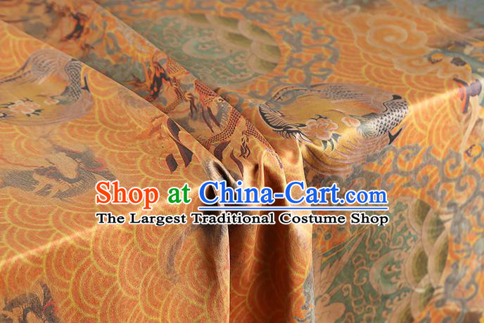 Chinese Traditional Cheongsam Silk Fabric Brocade Cloth Classical Dragon Pattern Orange Gambiered Guangdong Gauze Drapery