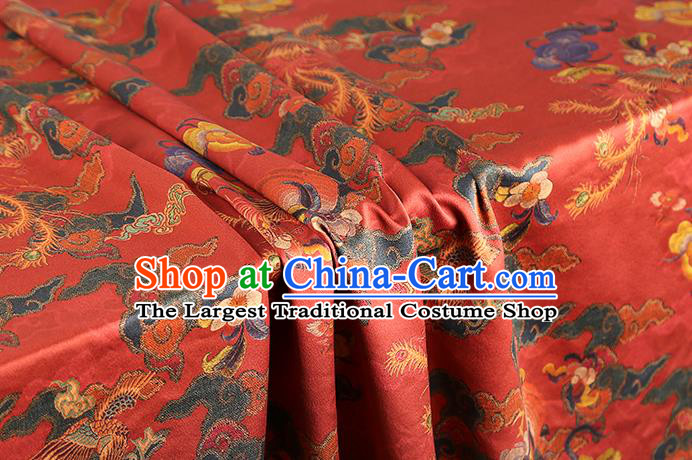 Chinese Red Brocade Cloth Drapery Traditional Cheongsam Silk Fabric Classical Phoenix Peach Pattern Gambiered Guangdong Gauze