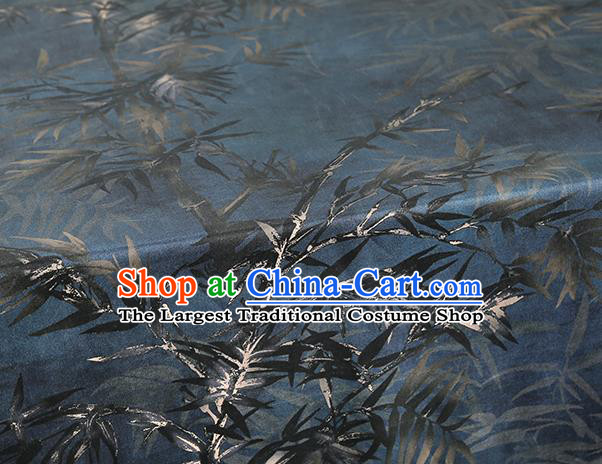 Chinese Traditional Navy Gambiered Guangdong Gauze Cheongsam Silk Drapery Classical Bamboo Pattern Brocade Fabric