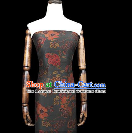 Chinese Classical Flowers Pattern Dark Green Brocade Fabric Traditional Silk Drapery Cheongsam Gambiered Guangdong Gauze Cloth