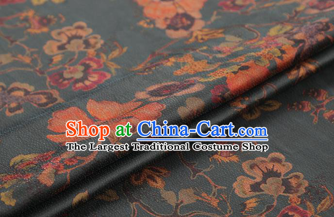 Chinese Classical Flowers Pattern Dark Green Brocade Fabric Traditional Silk Drapery Cheongsam Gambiered Guangdong Gauze Cloth