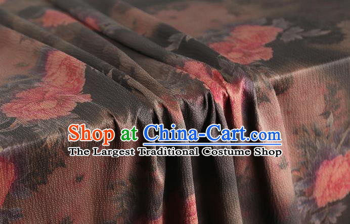Chinese Brown Brocade Fabric Classical Peony Pattern Silk Drapery Traditional Cheongsam Gambiered Guangdong Gauze