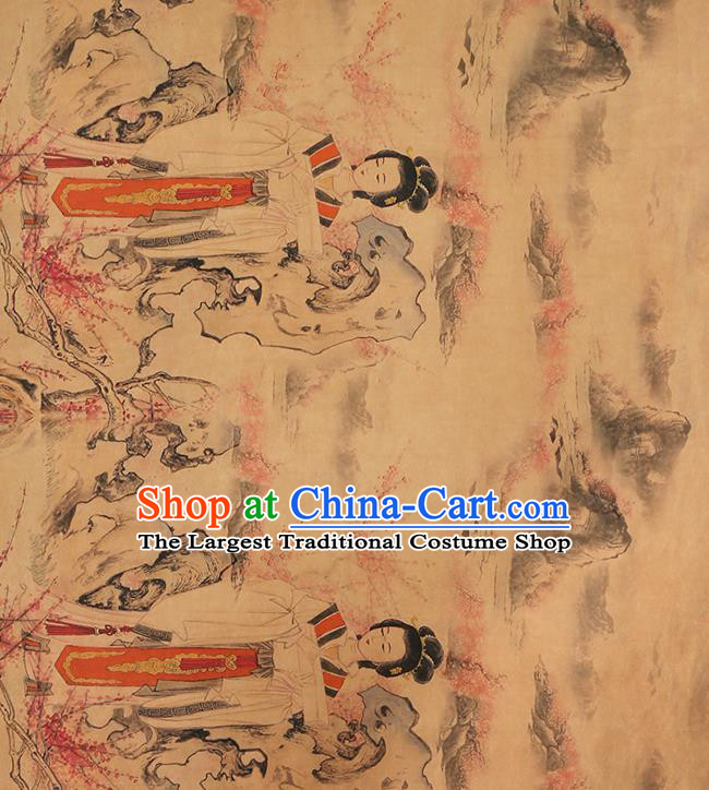 China Traditional Printing Gifted Lady Silk Fabric Cheongsam Drapery Classical Ginger Gambiered Guangdong Gauze