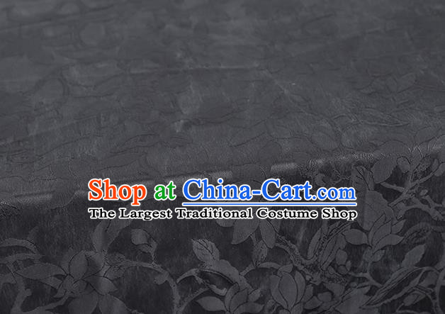 Chinese Classical Jacquard Mangnolia Gambiered Guangdong Gauze Cheongsam Black Silk Drapery Traditional Brocade Fabric