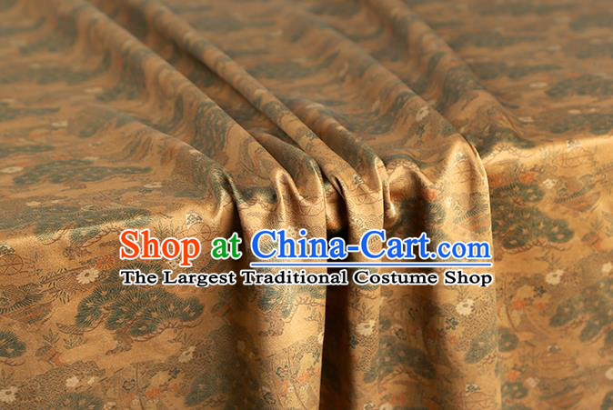 Chinese Traditional Ginger Brocade Qipao Dress Satin Fabric Classical Daisy Pattern Silk Drapery