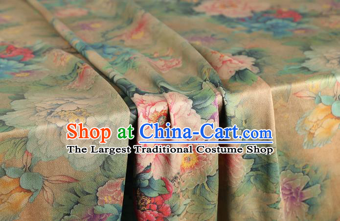 Chinese Qipao Dress Satin Fabric Classical Peony Pattern Silk Drapery Traditional Light Green Brocade