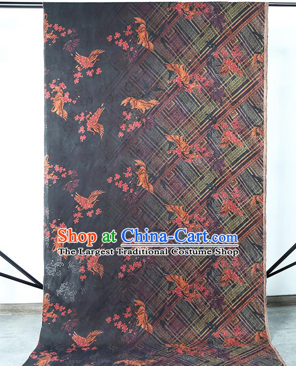 Chinese Traditional Black Gambiered Guangdong Gauze Qipao Dress Cloth Classical Crane Pattern Silk Fabric