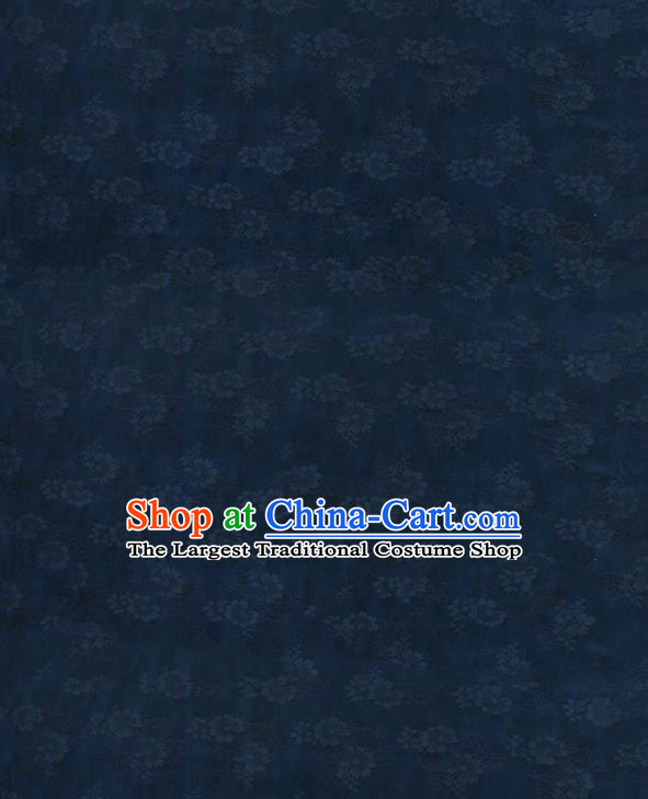 Chinese Traditional Gambiered Guangdong Gauze Classical Flowers Pattern Navy Blue Silk Fabric Qipao Dress Jacquard Cloth