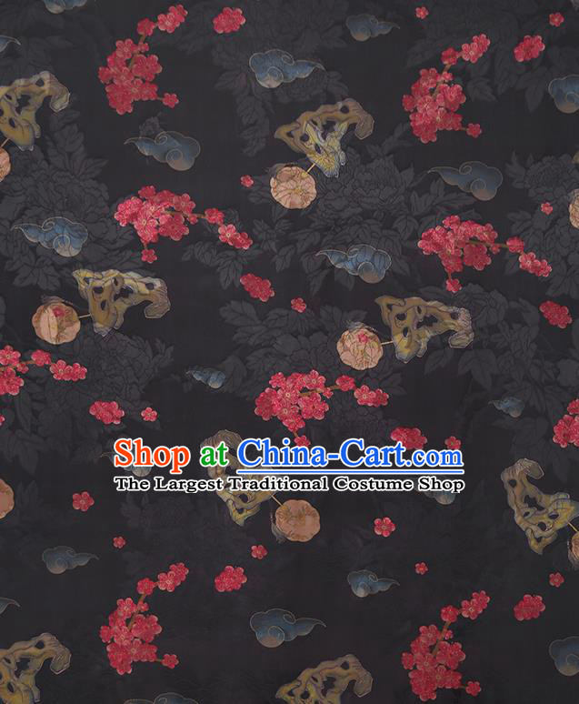 Chinese Traditional Cheongsam Silk Fabric Classical Black Gambiered Guangdong Gauze Material