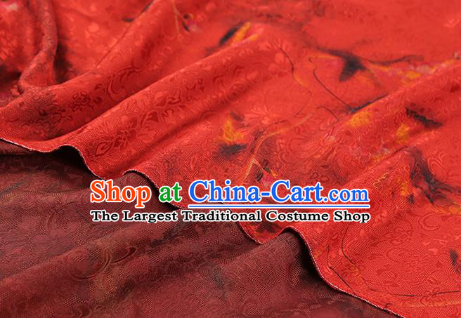 Chinese Silk Drapery Classical Plum Blossom Pattern Red Gambiered Guangdong Gauze Traditional Qipao Dress Fabric