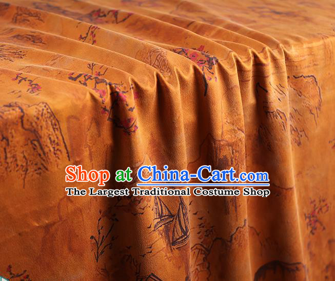 Chinese Traditional Orange Brocade Cloth Qipao Dress Gambiered Guangdong Gauze Classical Plum Blossom Pattern Silk Fabric