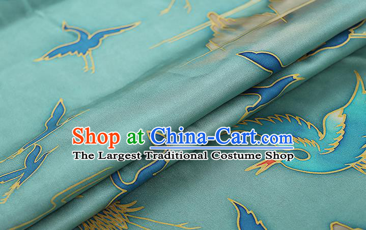 Chinese Traditional Qipao Dress Blue Silk Fabric Classical Printing Cranes Gambiered Guangdong Gauze