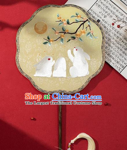 China Traditional Silk Fans Ancient Hanfu Palace Fan Embroidered Rabbit Fan