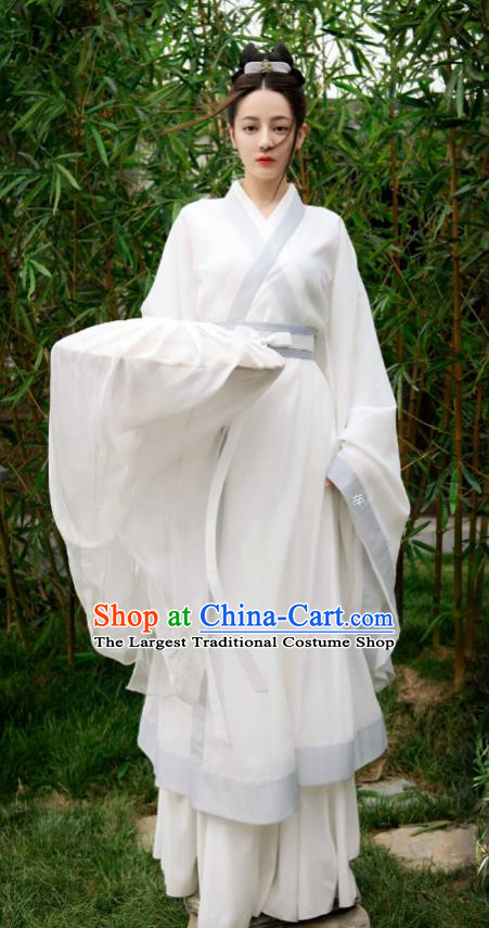 Chinese Tang Dynasty Royal Infanta Garment Costumes Traditional White Hanfu Dress Drama The Long Ballad Ancient Swordswoman Li Changge Clothing and Hat